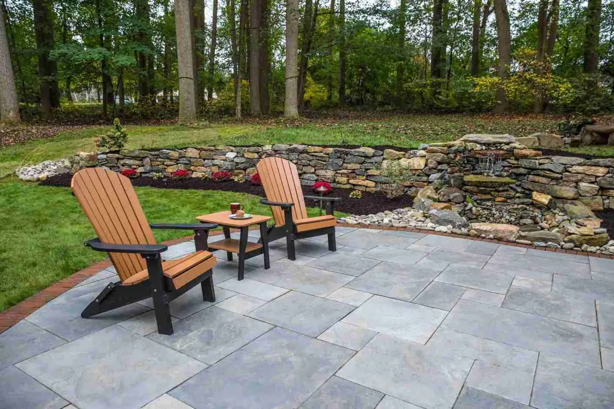 Backyard patio with garden beds